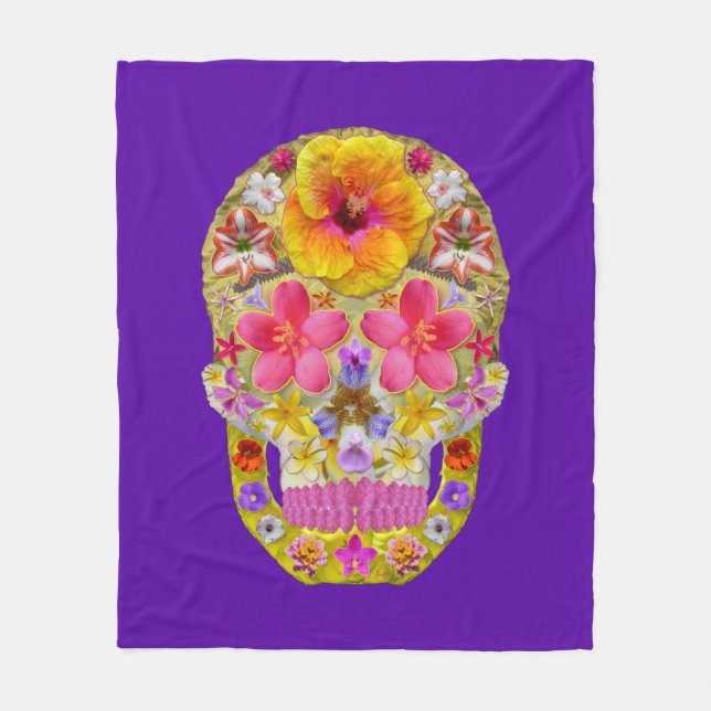 Flower Skull 4 - Tropical Fleece Blanket (Front)