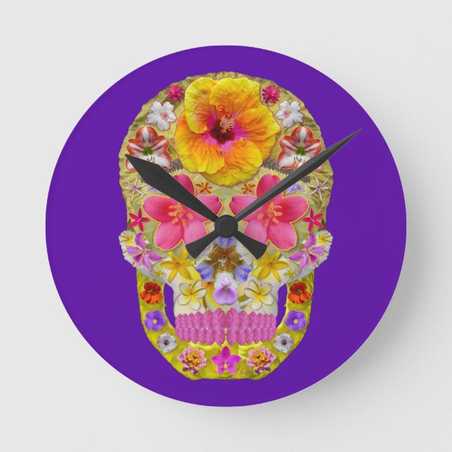 Flower Skull 4 - Tropical Round Clock (Front)