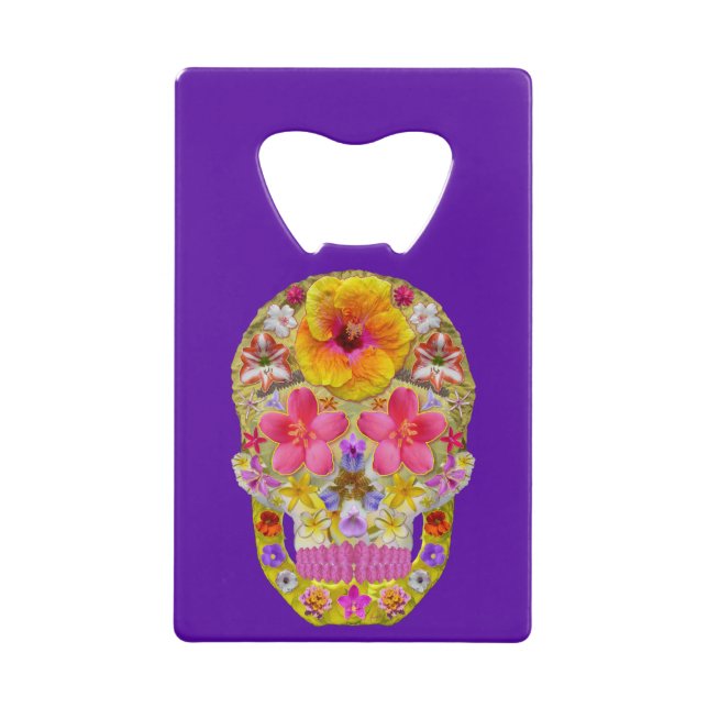Flower Skull 4 - Tropical Wallet Bottle Opener (Front)