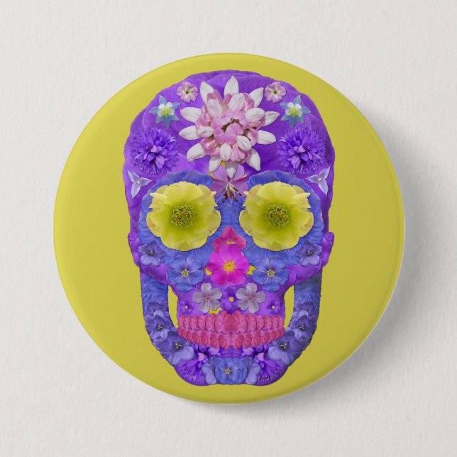 Flower Skull 5 3 Inch Round Button (Front)