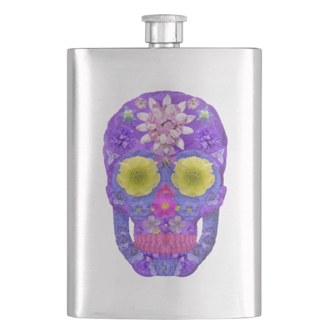 Flower Skull 5 Hip Flask (Front)