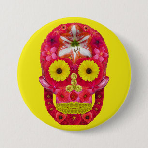 Flower Skull 6 3 Inch Round Button