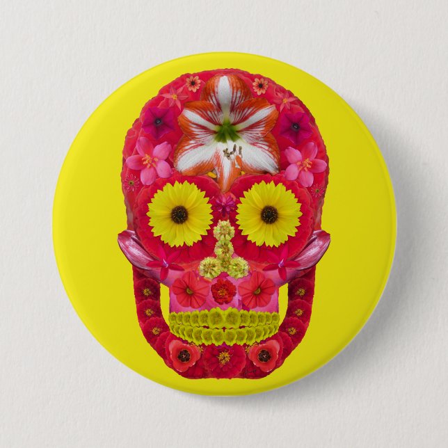 Flower Skull 6 3 Inch Round Button (Front)