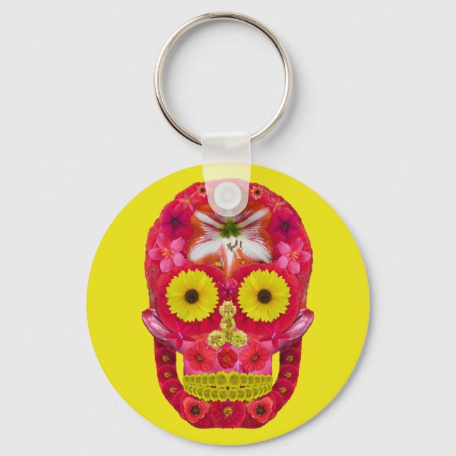 Flower Skull 6 Keychain (Front)