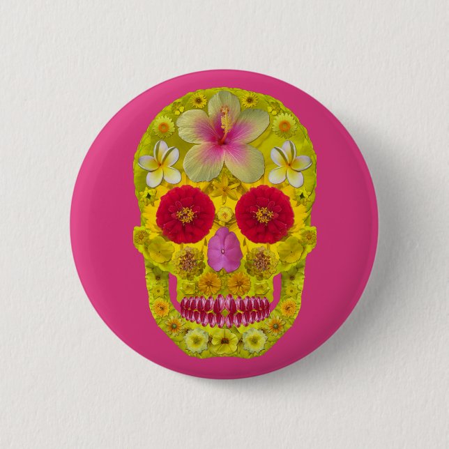 Flower Skull 8 2 Inch Round Button (Front)