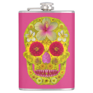 Flower Skull 8 Hip Flask