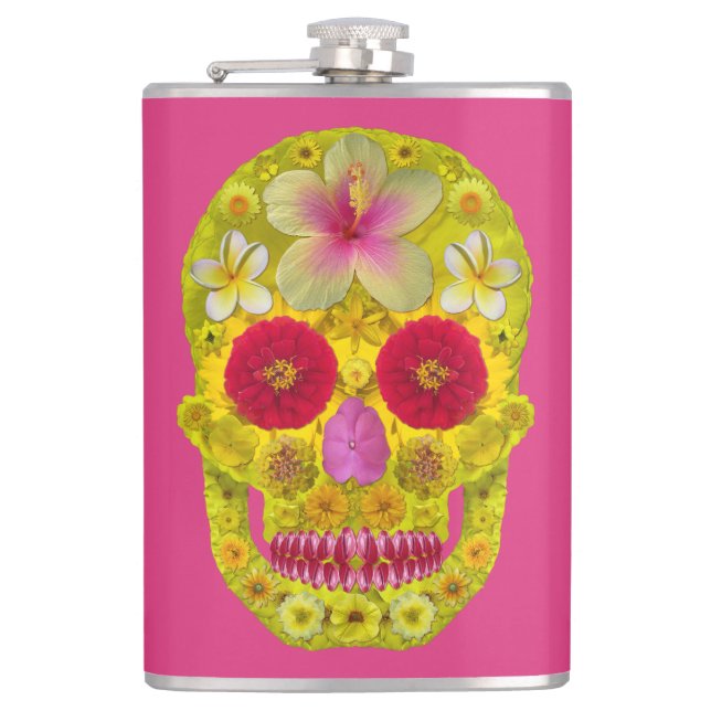 Flower Skull 8 Hip Flask (Front)