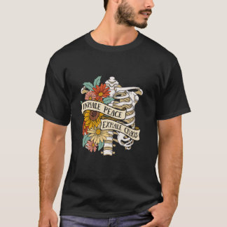 Flower Skull Halloween Vintage Inhale Peace Exhale T-Shirt