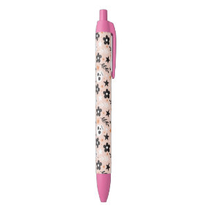 Flower Skull Pattern Black Ink Pen