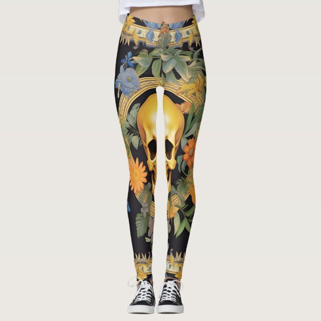 Flower Skull Pattern | Bright Colours Leggings (Front)