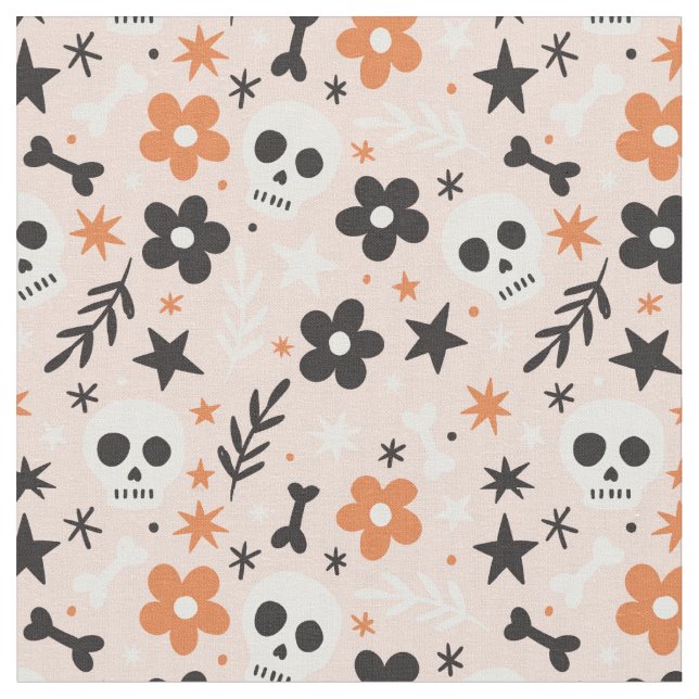 Flower Skull Pattern Fabric (Close Up)