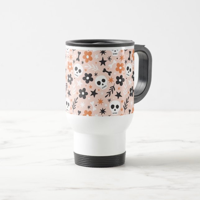 Flower Skull Pattern Travel Mug (Front Right)