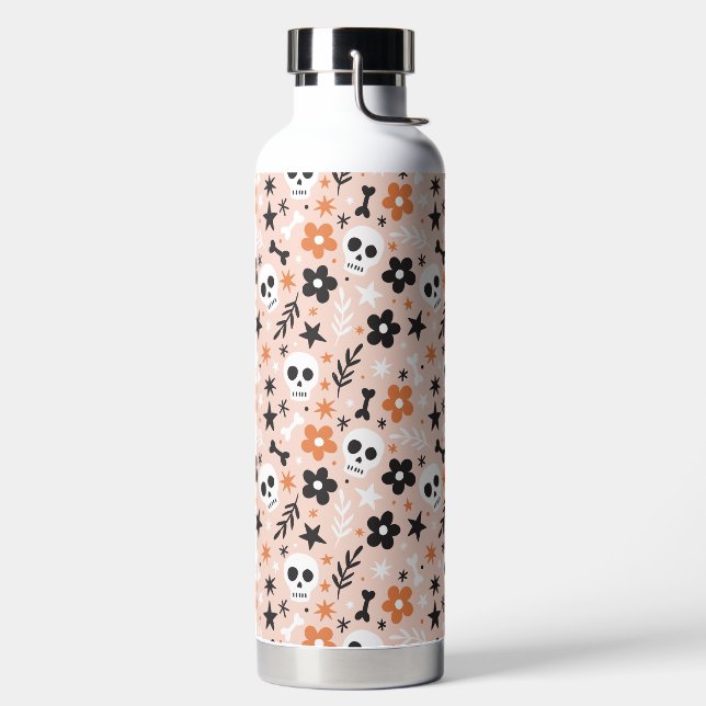 Flower Skull Pattern Water Bottle (Left)