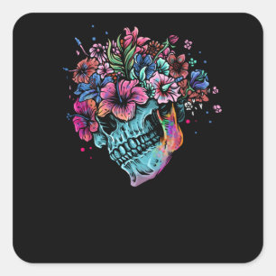 Flower Skull Square Sticker