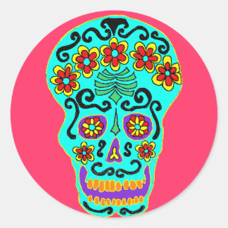 Flower skull sticker in aqua