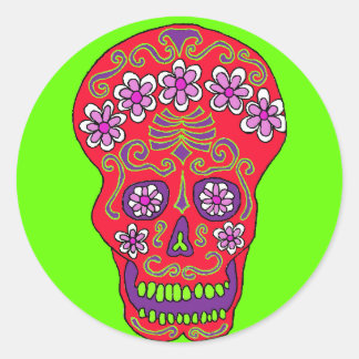 Flower skull sticker in red