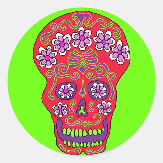 Flower skull sticker in red (Front)