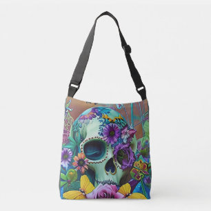 flower skull tote bag