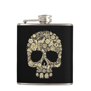 Flower Skull Vinyl Wrapped Flask