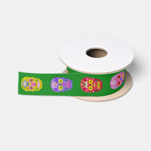 Flower Skulls Satin Ribbon