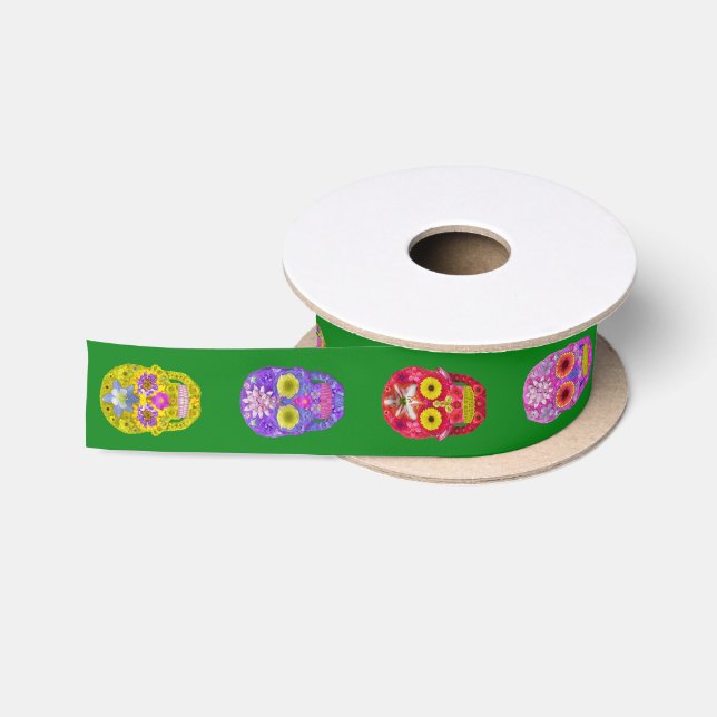 Flower Skulls Satin Ribbon (Spool)