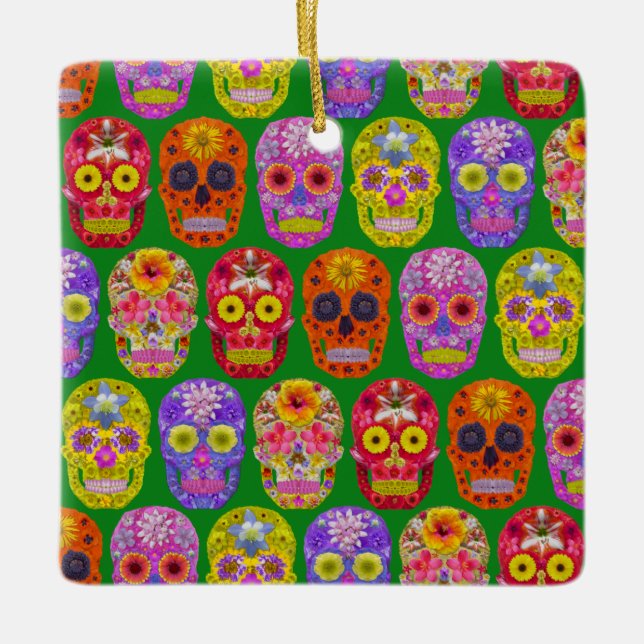 Flower Skulls Seamless Pattern 2018 Ceramic Ornament (Front)