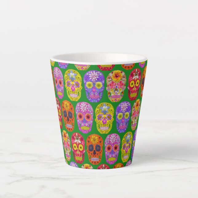 Flower Skulls Seamless Pattern 2018 Latte Mug (Front)