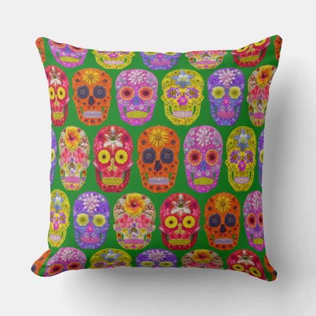 Flower Skulls Seamless Pattern 2018 Throw Pillow (Front)
