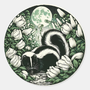 Flower Skunk Artwork Skunks Floral                 Classic Round Sticker