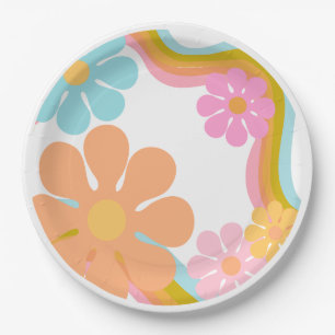 Flower Smile Face Groovy Birthday Retro Party  Paper Plate
