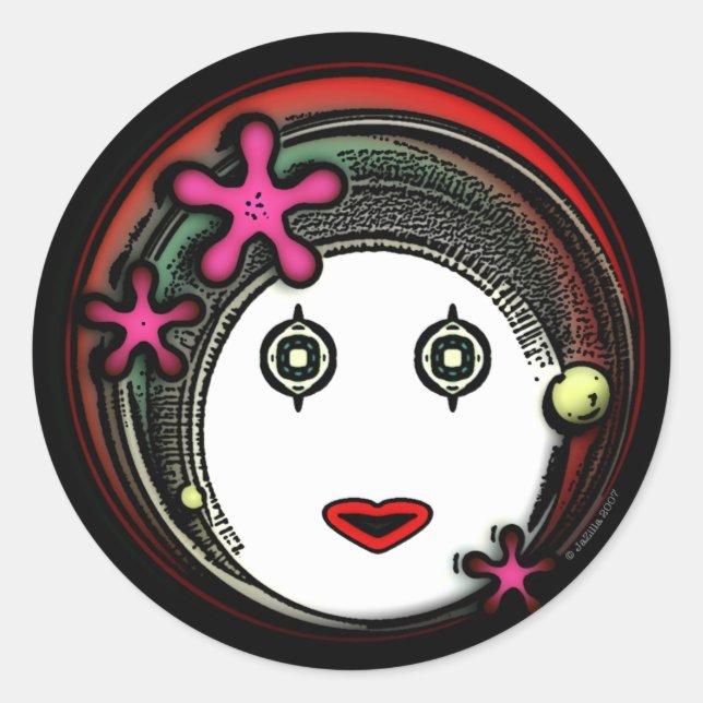 Flower Space GIrl Classic Round Sticker (Front)
