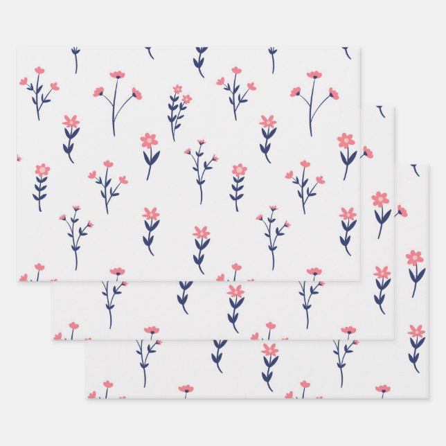Flower Spring Blooming Floral Seamless Wrapping Paper Sheet (Set)