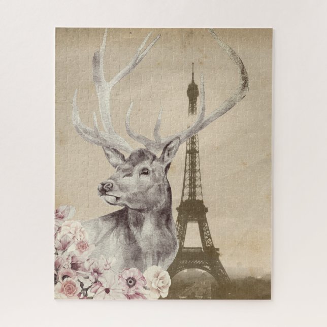 Flower Stag & Eiffel Tower  Jigsaw Puzzle (Vertical)