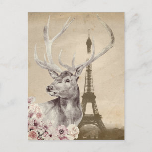 Flower Stag & Eiffel Tower Postcard