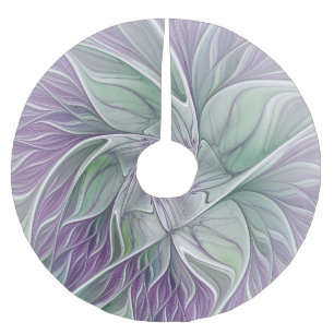 Flower Star, Abstract Purple Green Fractal Art Brushed Polyester Tree Skirt