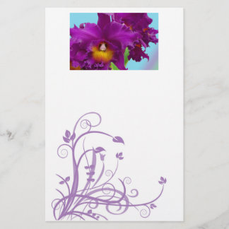 Flower stationery with purple orchids