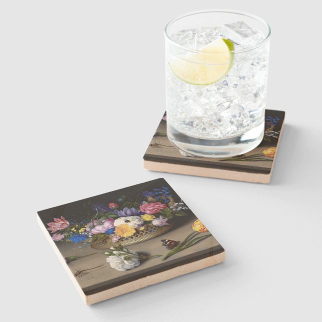 Flower Still Life Bosschaert Dutch Painting Art Stone Coaster (Side)