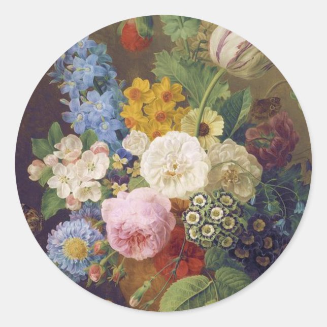 Flower Still Life by Jean Ulrich Tournier Classic Round Sticker (Front)