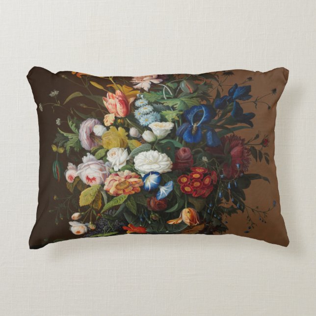 Flower Still Life with Bird's Nest Severin Roesen Accent Pillow (Front)