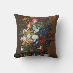Flower Still Life with Bird's Nest Severin Roesen Throw Pillow