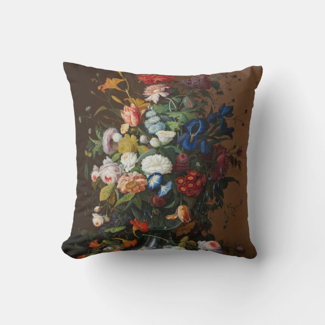 Flower Still Life with Bird's Nest Severin Roesen Throw Pillow (Front)