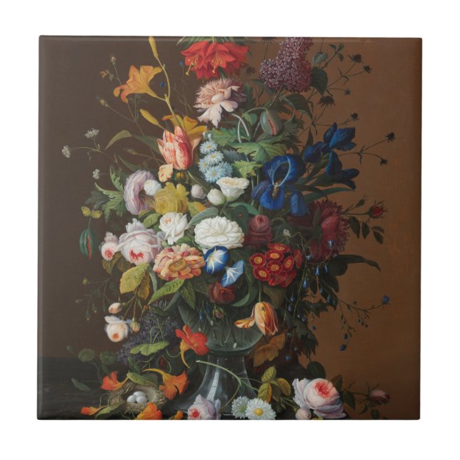 Flower Still Life with Bird's Nest Severin Roesen Tile (Front)
