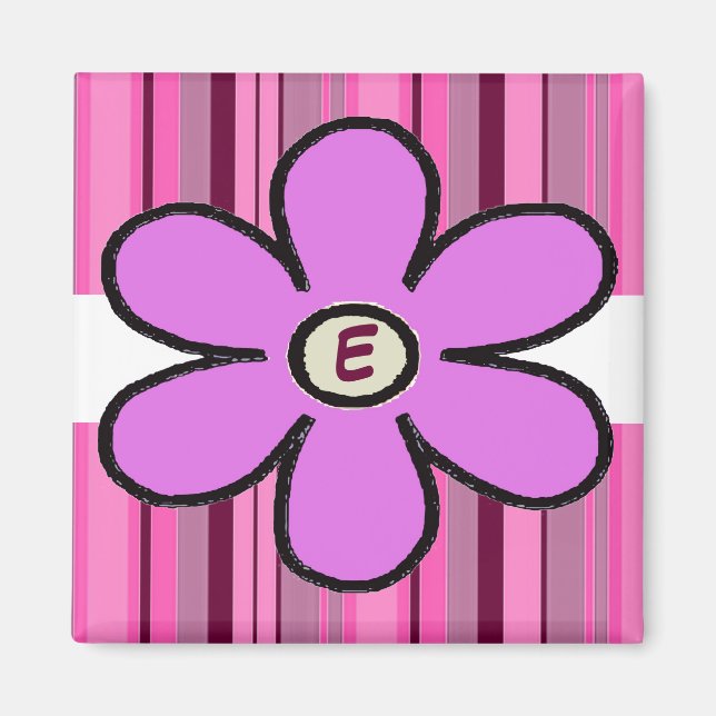 Flower Stripe Initial Magnet (Front)