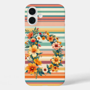 Flower Stripes Retro (D) iPhone 16 Plus Case