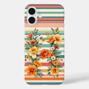 Flower Stripes Retro (H) iPhone 16 Plus Case