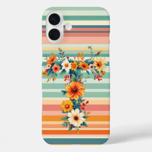 Flower Stripes Retro (T) iPhone 16 Plus Case