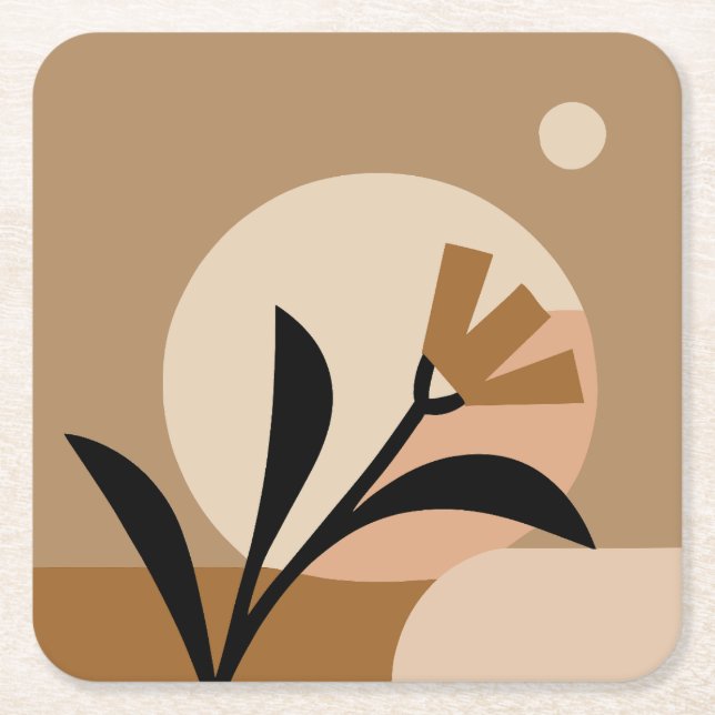 Flower Sun Boho Square Paper Coaster (Front)