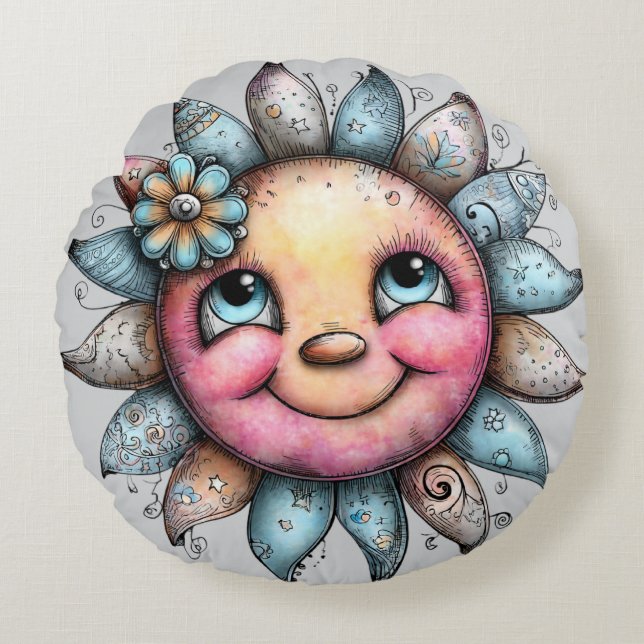 Flower Sun Round Pillow (Front)