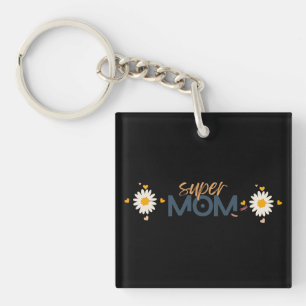 Flower Super MOM Keychain