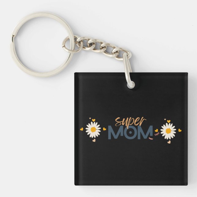 Flower Super MOM Keychain (Front)